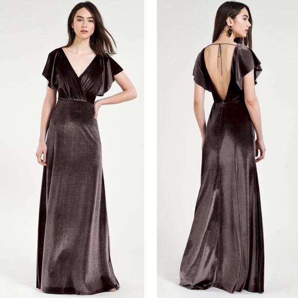 Jenny Yoo Ellis Velvet Maxi Dress Gown 10 Vintage Plum NWT - Picture 1 of 5